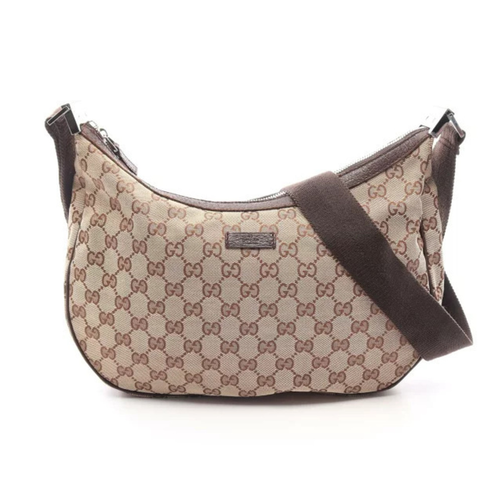 Gucci GG Canvas Shoulder Bag Leather Beige Cream Brown